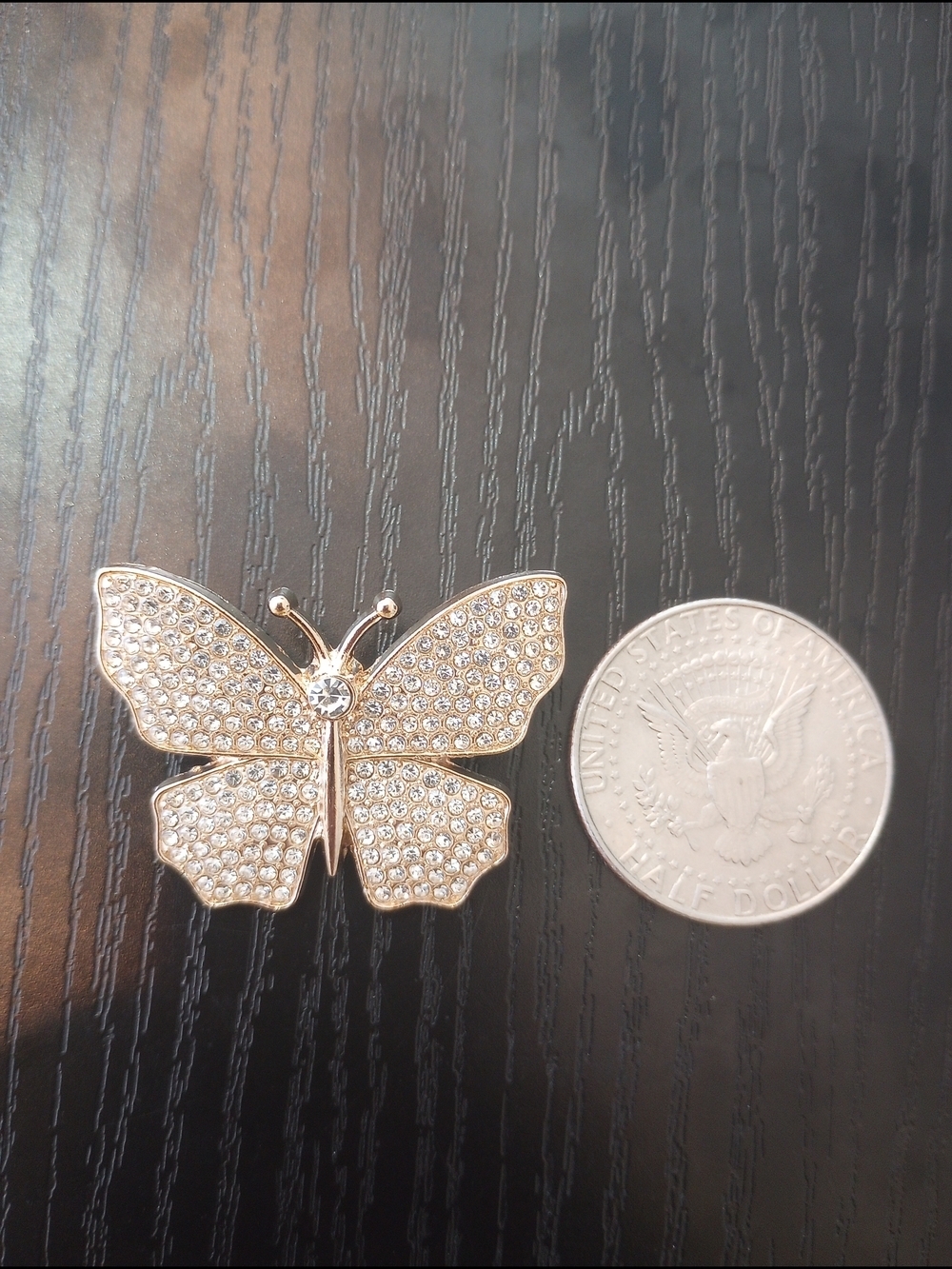 Golden Butterfly Rhinestone Brooch Pin - Picture 2 of 3